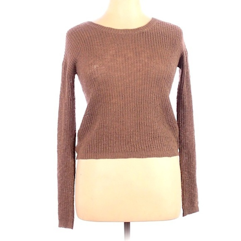 Sky and Sparrow M brown long sleeve crew neck deep v‎ back crop sweater